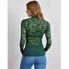 Zeagoo Lace Tops for Women Mesh Sheer Long Sleeve Shirts Going Out Blouses(Dark Green)