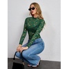 Zeagoo Lace Tops for Women Mesh Sheer Long Sleeve Shirts Going Out Blouses(Dark Green)