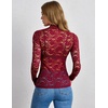 Zeagoo Lace Tops for Women Mesh Sheer Long Sleeve Shirts Going Out Blouses(Dark Red)