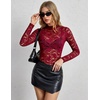 Zeagoo Lace Tops for Women Mesh Sheer Long Sleeve Shirts Going Out Blouses(Dark Red)