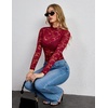 Zeagoo Lace Tops for Women Mesh Sheer Long Sleeve Shirts Going Out Blouses(Dark Red)