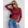 Zeagoo Lace Tops for Women Mesh Sheer Long Sleeve Shirts Going Out Blouses(Dark Red)