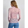 Zeagoo Lace Tops for Women Mesh Sheer Long Sleeve Shirts Going Out Blouses(Pink)