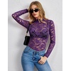 Zeagoo Lace Tops for Women Mesh Sheer Long Sleeve Shirts Going Out Blouses(Purple)