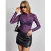Zeagoo Lace Tops for Women Mesh Sheer Long Sleeve Shirts Going Out Blouses(Purple)