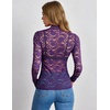 Zeagoo Lace Tops for Women Mesh Sheer Long Sleeve Shirts Going Out Blouses(Purple)