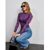 Zeagoo Lace Tops for Women Mesh Sheer Long Sleeve Shirts Going Out Blouses(Purple)