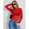 Zeagoo Lace Tops for Women Mesh Sheer Long Sleeve Shirts Going Out Blouses(Red)
