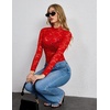 Zeagoo Lace Tops for Women Mesh Sheer Long Sleeve Shirts Going Out Blouses(Red)