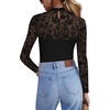 Zeagoo Long Sleeve Shirts for Women’s Lace Tops Mesh Sheer Sexy Fall Blouse(Black Floral-sa1)