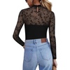 Zeagoo Long Sleeve Shirts for Women’s Lace Tops Mesh Sheer Sexy Fall Blouse(Black Flowers-pat4)