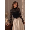 Zeagoo Long Sleeve Shirts for Women’s Lace Tops Mesh Sheer Sexy Fall Blouse(Black Grid-sa3)