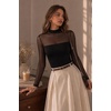 Zeagoo Long Sleeve Shirts for Women’s Lace Tops Mesh Sheer Sexy Fall Blouse(Black-pat1)