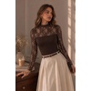 Zeagoo Long Sleeve Shirts for Women’s Lace Tops Mesh Sheer Sexy Fall Blouse(Brown-br)