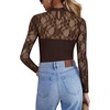 Zeagoo Long Sleeve Shirts for Women’s Lace Tops Mesh Sheer Sexy Fall Blouse(Brown-br)