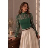 Zeagoo Long Sleeve Shirts for Women’s Lace Tops Mesh Sheer Sexy Fall Blouse(Green)