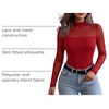 Zeagoo Long Sleeve Shirts for Women’s Lace Tops Mesh Sheer Sexy Fall Blouse(Red-pat2)
