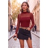 Zeagoo Long Sleeve Shirts for Women’s Lace Tops Mesh Sheer Sexy Fall Blouse(Red-pat2)
