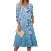 Zeagoo Summer Dresses for Women 2026 3/4 Sleeve Casual Midi Tshirt Dresses(Blue Floral)