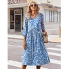 Zeagoo Summer Dresses for Women 2026 3/4 Sleeve Casual Midi Tshirt Dresses(Blue Floral Xh41)