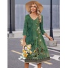 Zeagoo Summer Dresses for Women 2026 3/4 Sleeve Casual Midi Tshirt Dresses(Green Floral)
