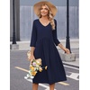 Zeagoo Summer Dresses for Women 2026 3/4 Sleeve Casual Midi Tshirt Dresses(Solid Navy)