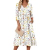Zeagoo Summer Dresses for Women 2026 3/4 Sleeve Casual Midi Tshirt Dresses(White Floral)