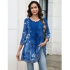 Zeagoo Women Tops 3/4 Sleeve Dressy Casual Plus Size Tunics Loose Blouses(Blue Flower-mz845)