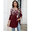 Zeagoo Women Tops 3/4 Sleeve Dressy Casual Plus Size Tunics Loose Blouses(Burgundy Flower-sf186)