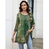 Zeagoo Women Tops 3/4 Sleeve Dressy Casual Plus Size Tunics Loose Blouses(Green Flower-mz839)
