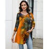 Zeagoo Women Tops 3/4 Sleeve Dressy Casual Plus Size Tunics Loose Blouses(Orange Print-cx272)