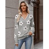 Zeagoo Women’s 2026 Fall V Neck Sweater Long Sleeve Lightweight Knit Tops(Z- Flowers Grey)