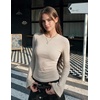 Zeagoo Womens Bell Long Sleeve Tops Crewneck Ribbed Knit Shirts(Beige)