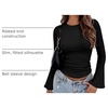 Zeagoo Womens Bell Long Sleeve Tops Crewneck Ribbed Knit Shirts(Black)