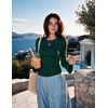 Zeagoo Womens Bell Long Sleeve Tops Crewneck Ribbed Knit Shirts(Dark Green)
