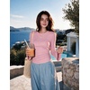 Zeagoo Womens Bell Long Sleeve Tops Crewneck Ribbed Knit Shirts(Pink)