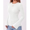 Zeagoo Womens Bell Long Sleeve Tops Crewneck Ribbed Knit Shirts(White)