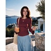 Zeagoo Womens Bell Long Sleeve Tops Crewneck Ribbed Knit Shirts(Wine Red)