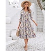 Zeagoo Womens Dresses 3/4 Sleeve Casual Fall A Line Midi Dress with Pockets(Apricot Purple Flower)