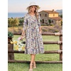 Zeagoo Womens Dresses 3/4 Sleeve Casual Fall A Line Midi Dress with Pockets(Apricot Purple Flower)