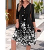 Zeagoo Womens Dresses 3/4 Sleeve Casual Fall A Line Midi Dress with Pockets(Black White Floral)
