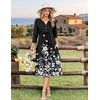 Zeagoo Womens Dresses 3/4 Sleeve Casual Fall A Line Midi Dress with Pockets(Black White Floral)