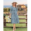 Zeagoo Womens Dresses 3/4 Sleeve Casual Fall A Line Midi Dress with Pockets(Blue Black Leaf)