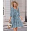 Zeagoo Womens Dresses 3/4 Sleeve Casual Fall A Line Midi Dress with Pockets(Blue Black Leaf)