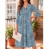 Zeagoo Womens Dresses 3/4 Sleeve Casual Fall A Line Midi Dress with Pockets(Blue Black Leaf)