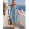 Zeagoo Womens Dresses 3/4 Sleeve Casual Fall A Line Midi Dress with Pockets(Blue Black Leaf)