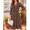 Zeagoo Womens Dresses 3/4 Sleeve Casual Fall A Line Midi Dress with Pockets(Brown Floral)