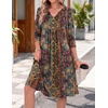 Zeagoo Womens Dresses 3/4 Sleeve Casual Fall A Line Midi Dress with Pockets(Ethnic Print 01)