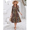 Zeagoo Womens Dresses 3/4 Sleeve Casual Fall A Line Midi Dress with Pockets(Ethnic Print 01)