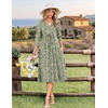 Zeagoo Womens Dresses 3/4 Sleeve Casual Fall A Line Midi Dress with Pockets(Green White Flower)